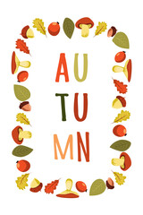 Abstract autumn vector. Frame of bright warm tones, hello autumn. Poster banner isolated on a white background. September. autumn leaves