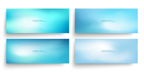 Blurred horizontal banners with soft blue colored gradients. Set of azure defocused abstract smooth templates for creative graphic design. Vector illustration.