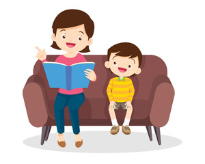 Obraz premium woman and boy reading book