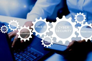 Cyber, personal data, privacy and information security. Internet networking  protection security system concept. Padlock icon on tech code background.