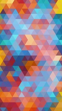 Triangles mosaic loop. Geometric abstract blue orange pixelated background. Vertical video.