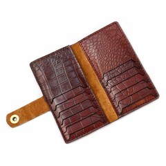 Stylish wallet brown crocodile embossed leather perfect for any professional or fashionable ensemble