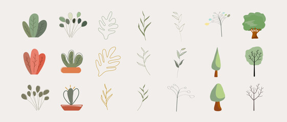 Fototapeta na wymiar Set plant decorative element design vector illustration. Houseplants isolated art.
