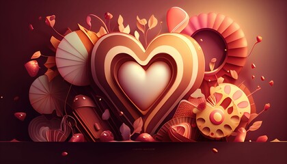 AI generated illustration of a love theme wallpaper with a composition of hearts