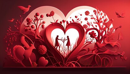 AI generated illustration of a love theme wallpaper with a composition of hearts