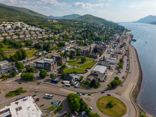 Aerial drone photo of the town centre in Fort William in Scotland