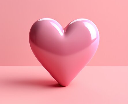 3d Red heart on pink background. heart icon, like and love 3d render illustration in minimal style.