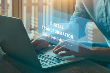 Digital Transformation concept, digitalization technology concept on touchscreen with progress bar