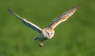 Alert barn owl is captured in mid-flight