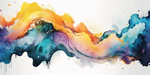 AI generated illustration of a vibrant and dynamic artwork with a combination of watercolor and ink - obrazy, fototapety, plakaty