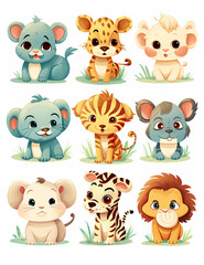 kids animals cartoon illustration or stickers, ai generative