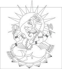 Illustration of Lord Ganpati/Ganesha drawn in Pinguli folk art style of Maharashtra India. for textile printing, logo, wallpaper	
