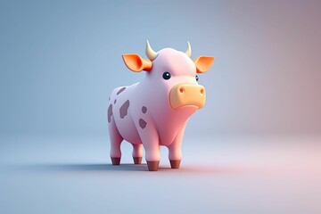 this pink and white cow is standing in front of a plain surface