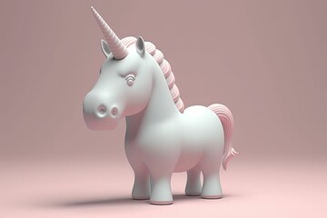 AI generated illustration of a majestic white unicorn against a pastel pink background