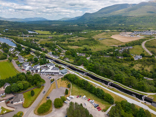 Aerial drone photo of the Neptune's stairs which is a boat lock in Fort William, Scotland. 
