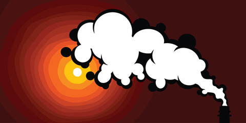 Air pollution from brick kiln smoke. Concept design of polluted industrial toxic furnace smoke over the twilight golden sun.