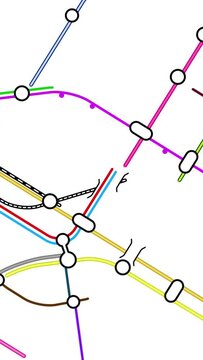 Transport network map loop. Generic growing public transportation network. Vertical video.