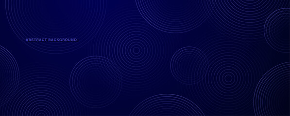 Abstract circular lines glowing on a dark blue background. Vector illustration.