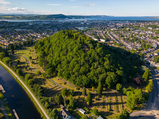 Aerial drone photo of the cemetery hill in Inverness, Scotland