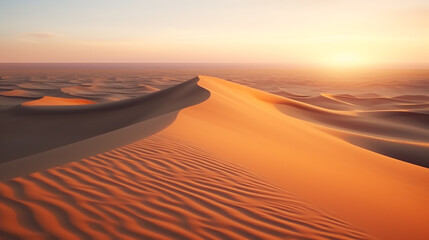 Fototapeta na wymiar desert fantasy sunset scenery landscape with a bright sun, thick clouds on blue sky. Generative AI