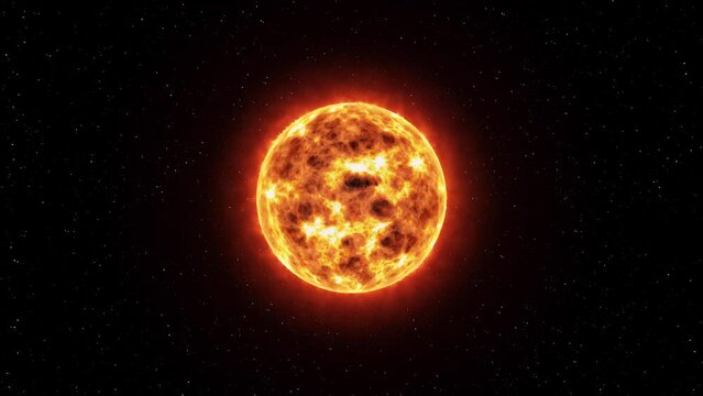 3d rendered animation of the sun surrounded by stars on a black background
