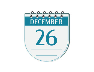 26 december round retro events calendar page vector. 3d one day calendar, date appointment, schedule, business planner, event reminder illustration. Abstract three dimensional old style calendar. 