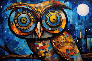 Colorful abstract owl painting. Bird. Animals art. Illustration, Generative AI.