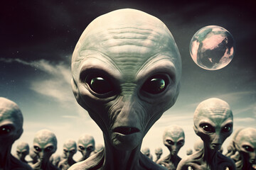 Group of alien in the space, Aliens shrug as they look at earth from outer space