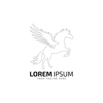 Flying horse logo, flying horse icon, outline, vector illustration isolated horse on white background.