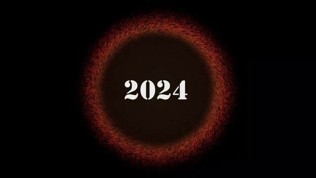 2024 new year video animation video for 2024 year black back ground white numbers orange color ring animation