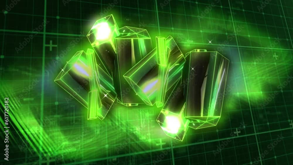 Poster animation of 3d bars over grid pattern against abstract patterns in background