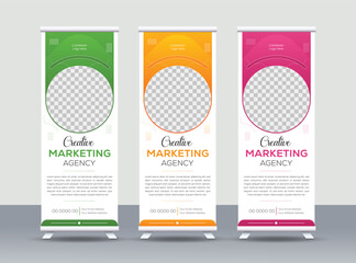 Creative corporate stylish business roll up banner template for Advertising and Multipurpose with three Color Variations