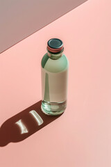 top view of bottle. pink, minimal concept of yoga, home exercise, healthy living and fitness. generative ai, generative