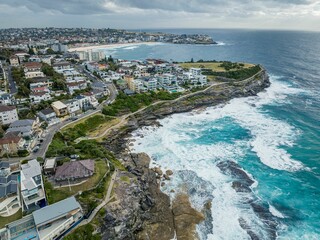 Fototapeta premium Aerial view of the Bondi Beach walkway to Bronte Beach in Sydney, Australia