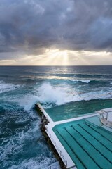 Waves crashing into Bondi Beach Rockpool in Sydney, Australia