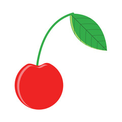 single cherry fruit with single leaf. Icon design