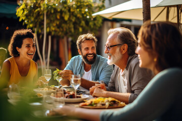 happy friends diner outside ai generated