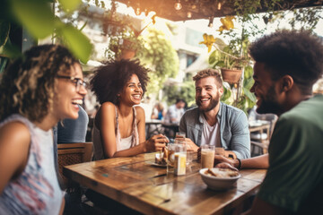 happy friends diner outside ai generated