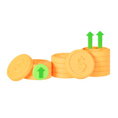 3D Money Profit up icon token coin bank finance