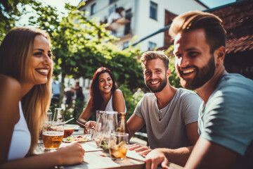 happy friends diner outside ai generated