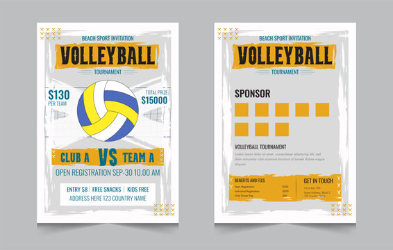 Volleyball championship flyer layout, double sided poster design for Volleyball tournament, vector illustration eps 10
