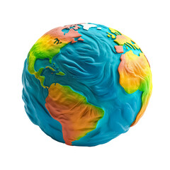 Plasticine 3d Earth model isolated on white. Toy globe. Earth environment concept. Generative AI.