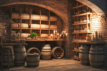 Obraz na płótnie Canvas a close-up of a Wine Cellar with barrels