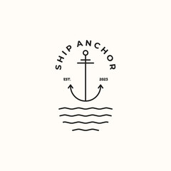 ship anchor line art logo vector minimalist illustration design, marine ship anchor logo design © Asnada