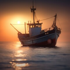 Fototapeta premium boat at sunset