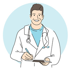 Young smiling doctor in white coat with stethoscope