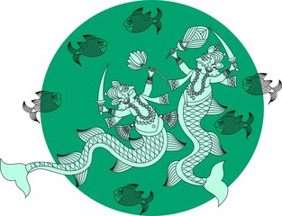 Illustration drawn in Pinguli folk art style of Maharashtra India. for textile printing, logo, wallpaper
