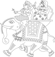 Illustration drawn in Pinguli folk art style of Maharashtra India. for textile printing, logo, wallpaper
