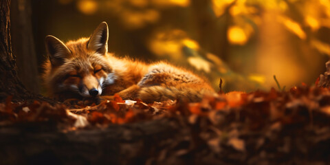 sleeping fox in the autumn sun, generative ai