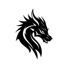 Black dragon illustration. Sketch for tattoo. Symbol of New Year 2024. Chinese dragon, fairy and fantastic serpent, fantazy monster, for cricut. Isolated vector image, dragon head silhouette